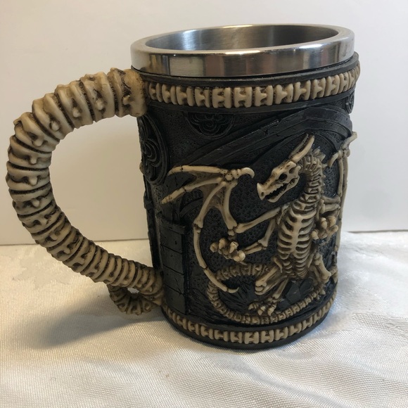 Pacific Giftwar Skeleton Dragon Skull Tankard Stein 16oz Stainless Steel Insert - Picture 10 of 12